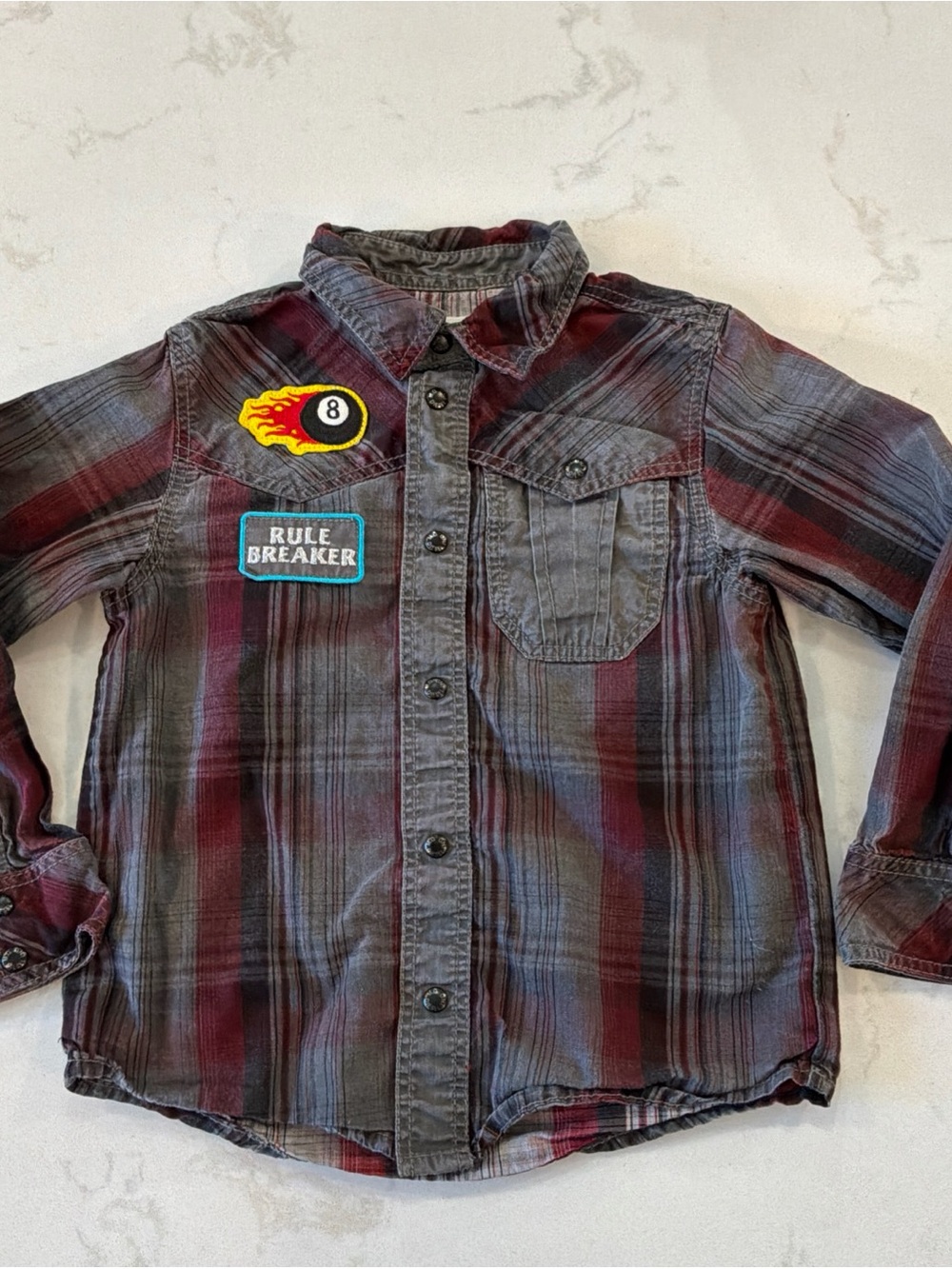 Diesel Kids Plaid Button Down with Patches Toddler Sz 4 100% Cotton